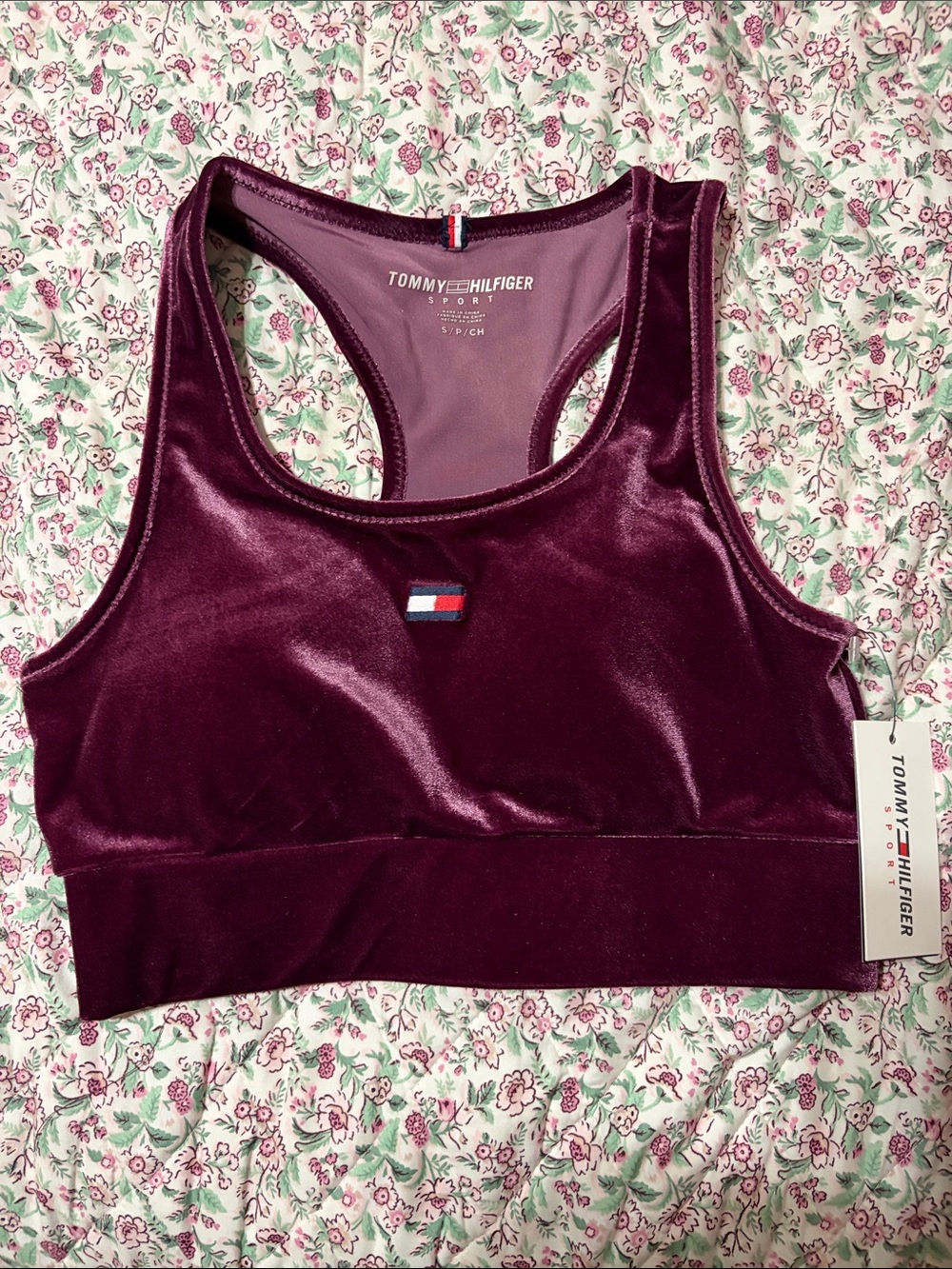 Tommy Hilfiger Velvet Racerback Sports Bra - Plum/Burgundy